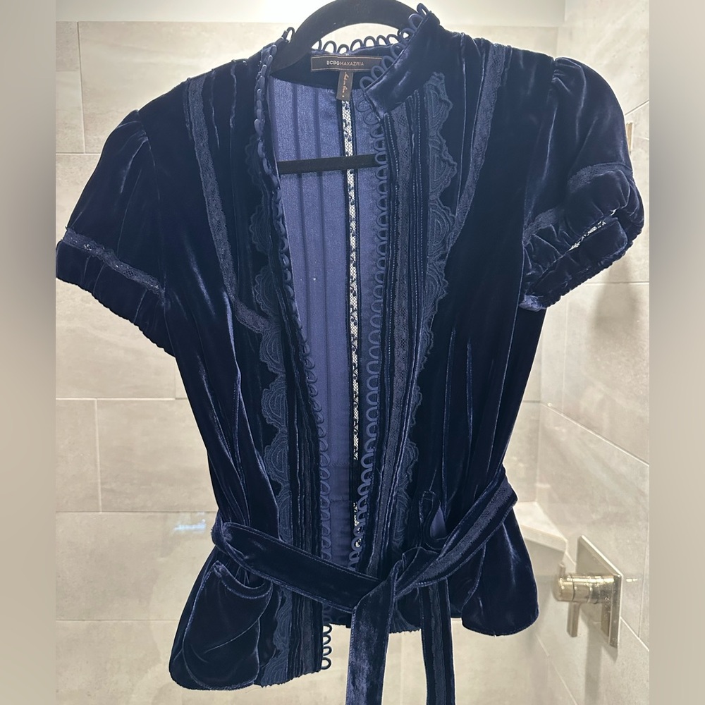 Blue Velvet Tie Waist BCBG Top